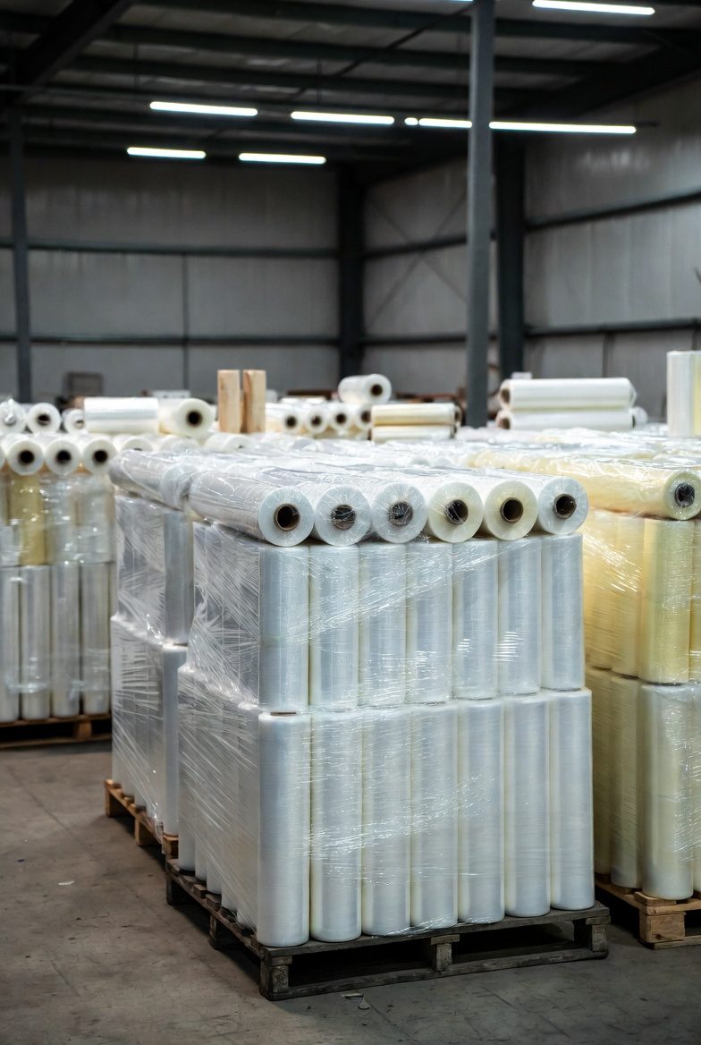 Hala magazynowa z rolkami folii stretch – jak wybrać producenta folii w Polsce